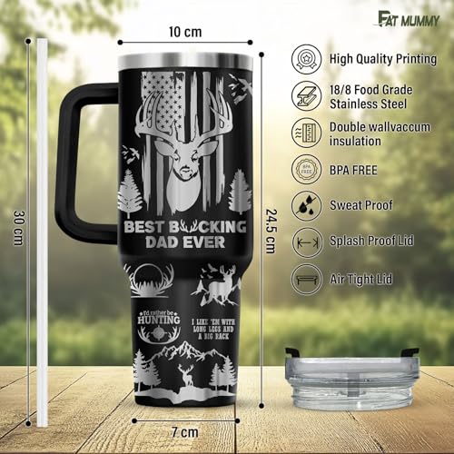 40oz Deer Hunting Tumbler with Handle – Funny Gift for Dad, Outdoorsman