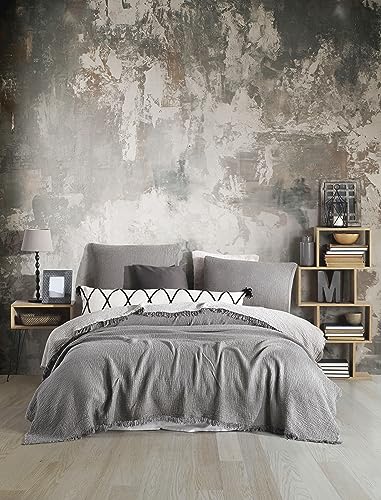 King Size Organic Cotton Muslin Coverlet Bedspread - 95 x 106 Inches, Reversible, Lightweight & Ultra Soft