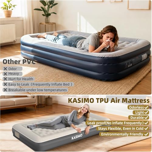 Twin TPU Air Mattress with Cordless Rechargeable Pump for Home & Camping