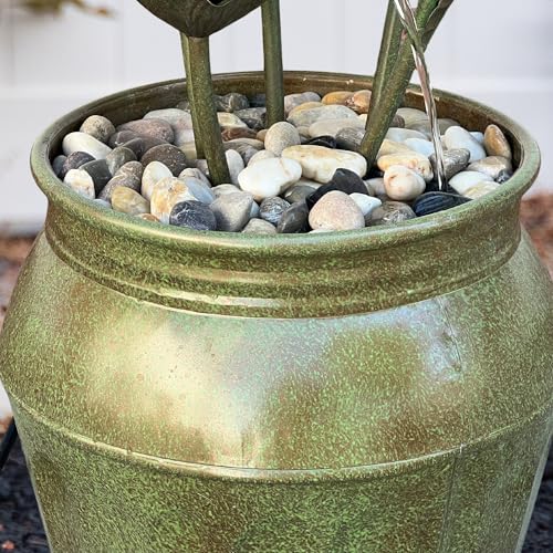 Zinc Metal Flower Tabletop Fountain with River Stones for Indoor and Outdoor