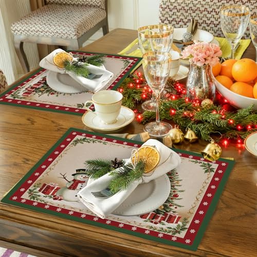Heiyihe Christmas Tree Placemats Set of 4, 12x18 Snowman Holiday Table Decor, Festive Gift, Variation Christmas Tree-10