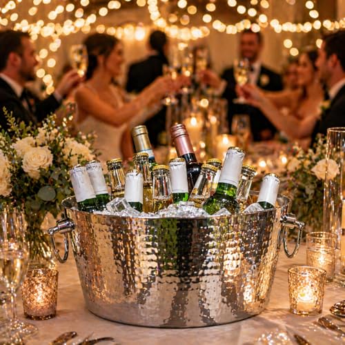 Insulated Stainless Steel Beverage Tub & Ice Bucket - 12QT Hammered Design