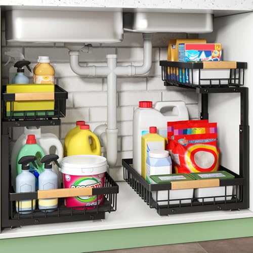 2-Tier Under Sink Organizer, Metal Pull-Out Cabinet Storage Shelf, 2 Pack