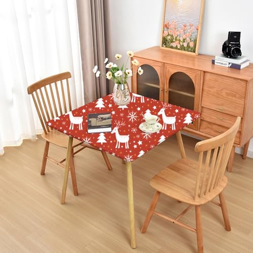 Amonsa Christmas Pattern 6 Fitted Tablecloth 38x38 inch Square Elastic Washable Spandex