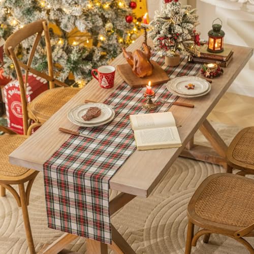 AQOTHES Red White Plaid 13x120 inch Christmas Table Runner