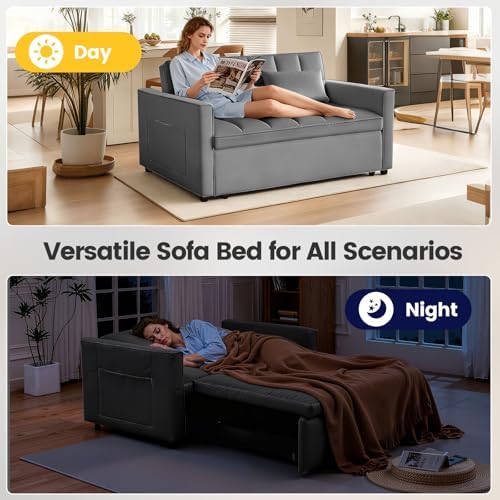 Convertible Sleeper Sofa Bed with Adjustable Backrest and Side Storage