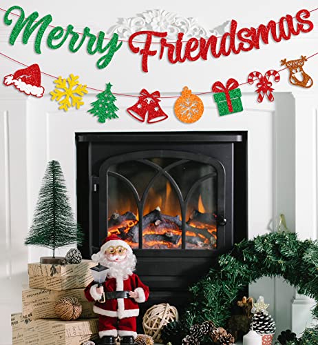 Christmas Banner Set - Merry Friendsmas Glittery Holiday Party Decorations