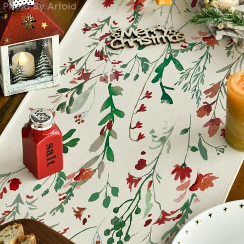 Artoid Mode 13 x 72 Inch Floral Leaves Table Runner for Christmas & Holiday Decor