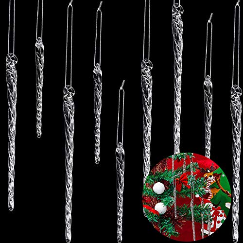 Syhood 48 Pieces Glass Icicle Ornaments for Christmas Tree - Clear 5.5in & 3.5in 24 Each