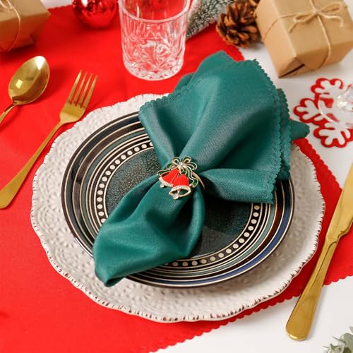 FEKIDO Christmas Jingle Bell Napkin Rings Set of 6 - Festive Red Metal with Green Ribbon for Holiday Table Decor