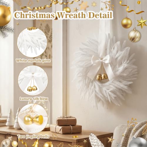 2 Pack White Christmas Wreaths for Cabinets - Mini Holiday Decor, 14.4"