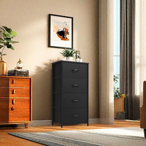 4-Drawer Fabric Storage Tower with Wooden Top and Steel Frame