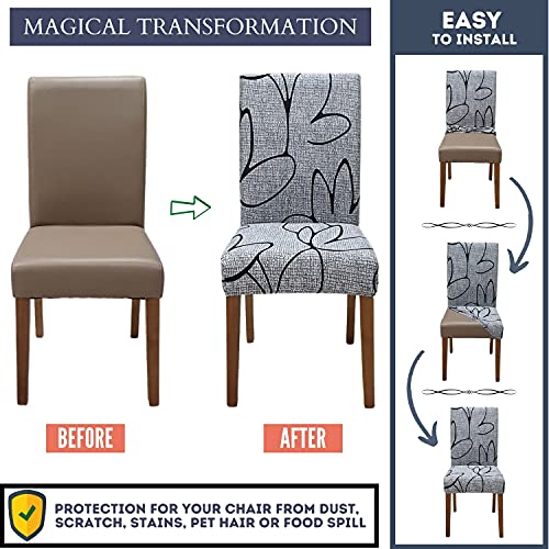 Stretch Dining Chair Covers - Set of 4 Washable Slipcovers in Lotus Gray