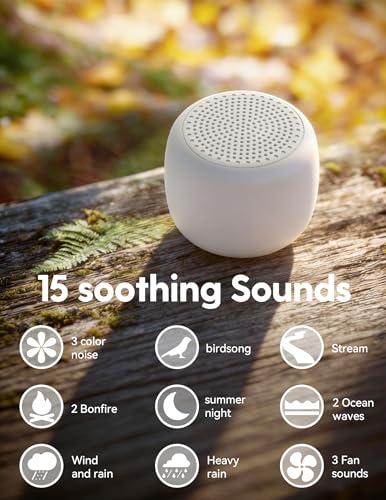 Portable Mini White Noise Machine for Travel - 15 Sounds & Auto Timer