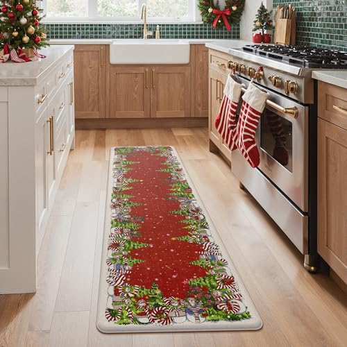 GENIMO Christmas Kitchen Mat 23.6x71 Red - Anti-Fatigue Waterproof Cushioned Rug