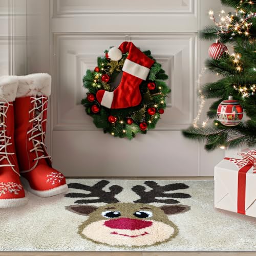 Earndodo Christmas Reindeer Bath Mat 20x32in Non Slip Microfiber Rug