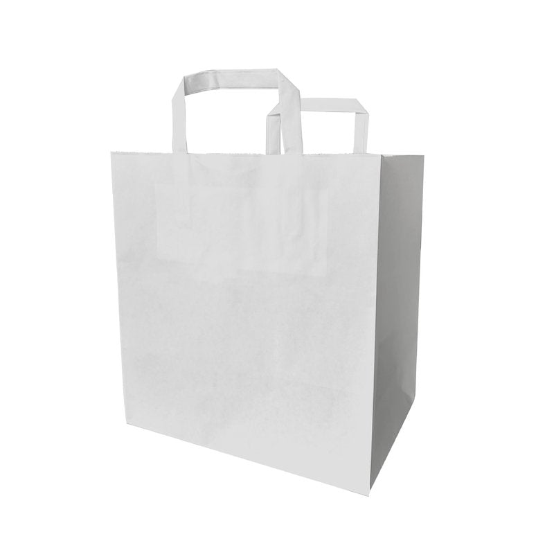 WIPRIME Paper Bag Model Key West of 200 White Kraft with Flat Handles – 10 1/4 x 6 11/16 x 11 Inches Durable, and Perfect for Retail, Grocery, Takeout,Gifts, and Food Packaging
