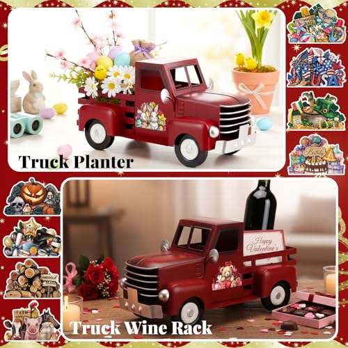 12.2-Inch Vintage Red Metal Pickup Truck with 16 Interchangeable Magnets