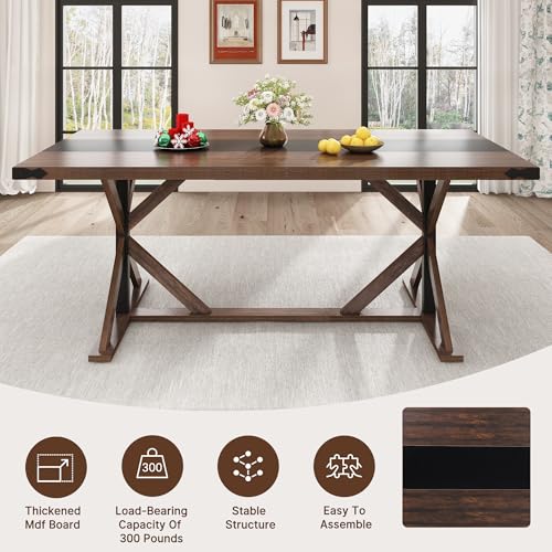 71-Inch Rectangular Farmhouse Dining Table for 6, Modern Wood Kitchen Table