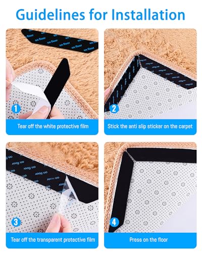 20 PCS Reusable Non-Slip Rug Grippers, Washable Adhesive Rug Pads for Floors