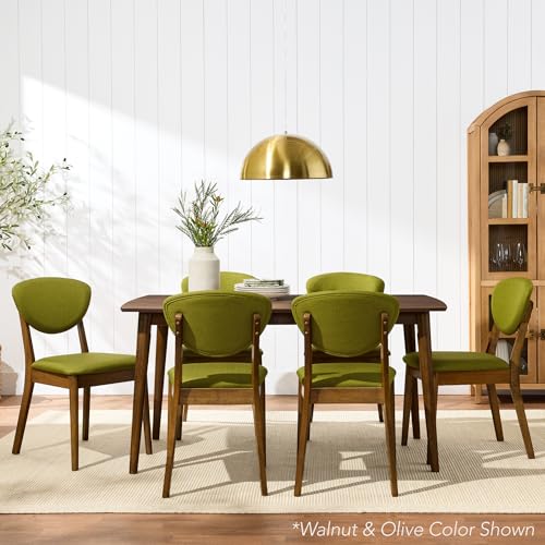 Mid-Century Modern Upholstered Dining Chairs, Set of 2, Walnut and Moss Green