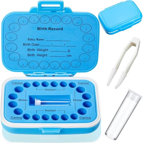 Baby Tooth Keepsake Box Organizer with Fetal Hair Container - Blue