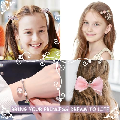 Pink Princess Jewelry Box for Girls with Mirror and Hair Accessories Set
