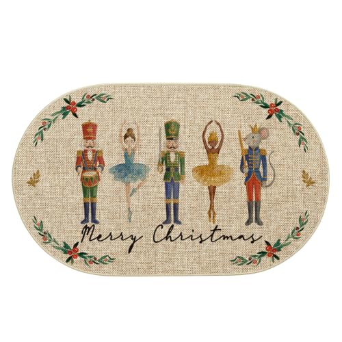 Artoid Mode Watercolor Nutcracker Leaves Doormat 17x29 Oval Beige (1'5" x 2'5")