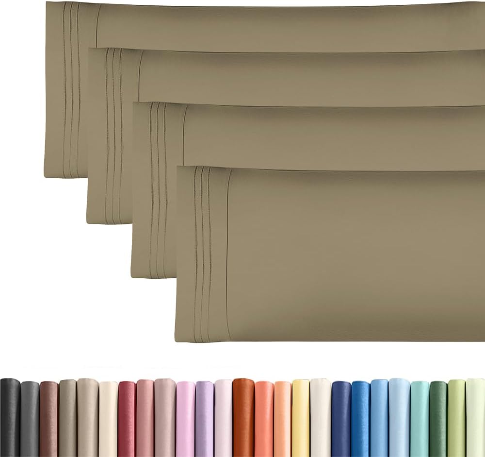 Skiennix Body Pillowcases Set of 4 | Soft 20x54 Long Pillow Covers for Comfortable Sleep - Machine Washable, Fade-Free (Khaki)