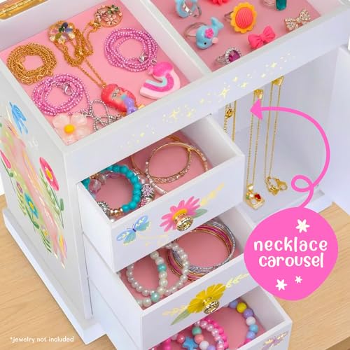 Unicorn Musical Jewelry Box for Girls with Drawers and Floral Design