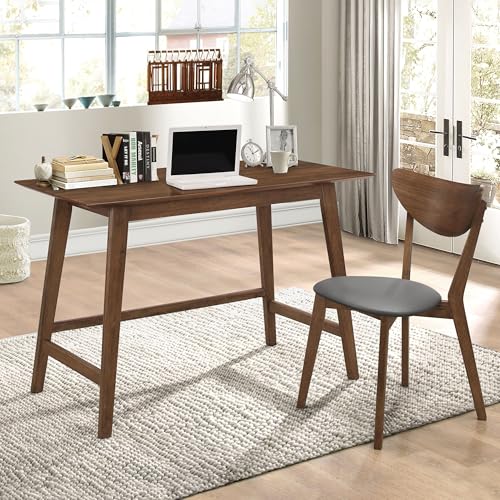 Mid-Century Modern 2-Piece Home Office Desk and Upholstered Chair Set