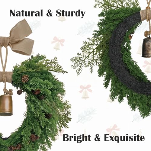 Jauksrola Bell Pinecone 20in Heart-Shaped Christmas Wreath - Front Door, Indoor/Outdoor