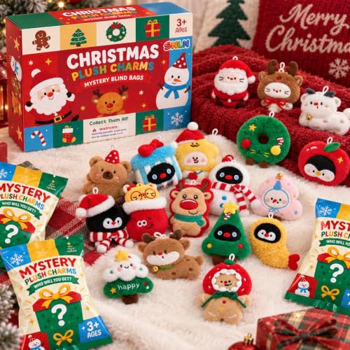 Christmas Plush Keychains 24-Pack - Holiday Party Favors & Gifts