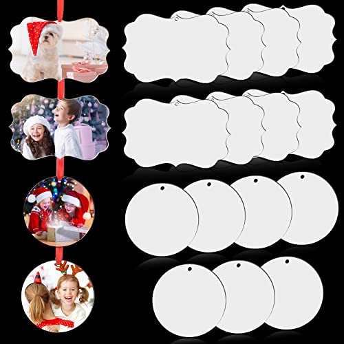 BBTO 15 Pcs Christmas Sublimation Ornaments Blank with Red Ropes