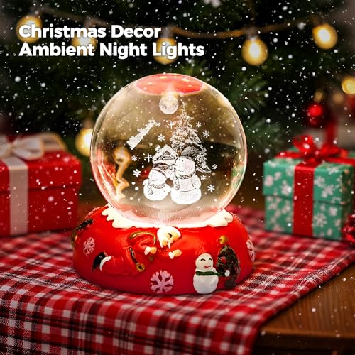 Briignite LED 3D Crystal Ball Night Light with Snowman Base - USB/Battery Decor