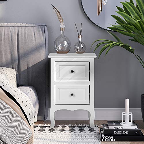 2-Drawer Wooden Nightstand Set, Small Bedside Table with Storage, White