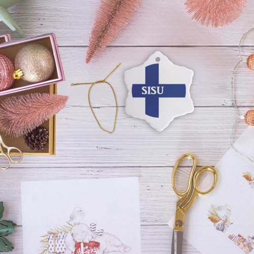 3dRose Sisu on Finland Flag 3 inch Snowflake Porcelain Ornament - Snowflake Ornament 3"