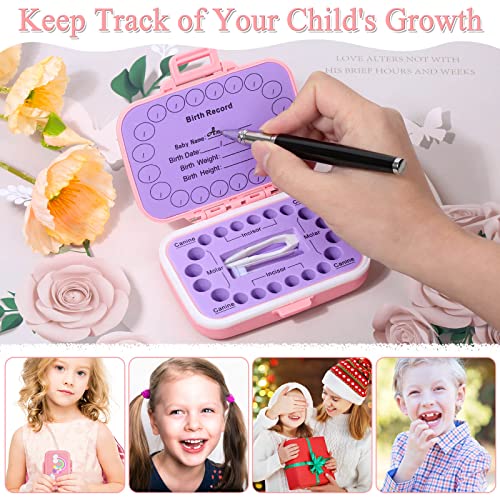 Baby Teeth Keepsake Box - Tooth Fairy Storage Organizer with Tweezers (Pink)
