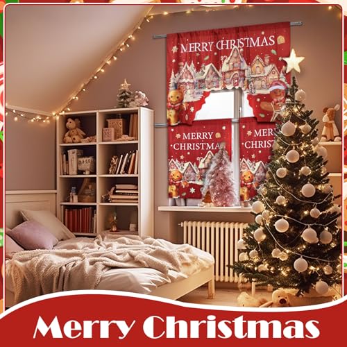 Remagr Gingerbread Man Christmas Kitchen Curtains 3-Piece Set Valance + 2 Panels 35.83 x 59.84 / 35.83 x 29.92