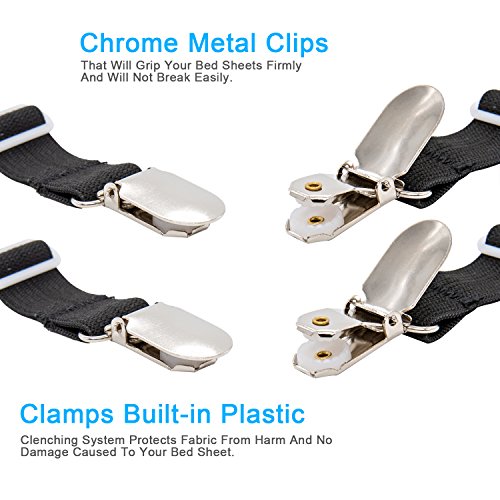 Adjustable Bed Sheet Fasteners - 4-Piece Elastic Straps & Mattress Grippers