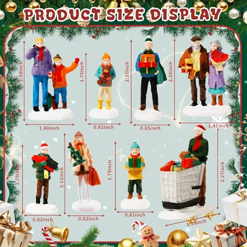 8PCS Christmas Village Figurines Set - Hand Painted Resin Miniature Decor
