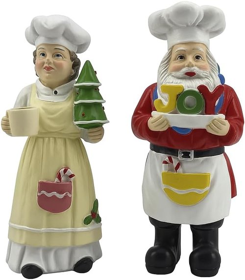 iStatue Chef Santa & Mrs. Claus Figurines Set | Hand-Painted 5'' Resin Holiday Decor - Perfect for Kitchen & Gifting