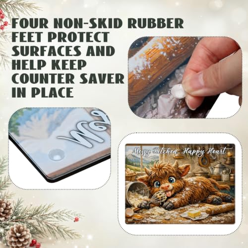 Kathfly Highland Cow Christmas Glass Cutting Board - Farmhouse Kitchen Decor