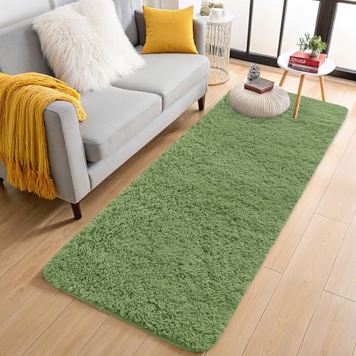 OLANLY Soft Fluffy Shaggy Runner Rugs - Machine Washable Indoor Carpet for Hallway & Bedroom | Green