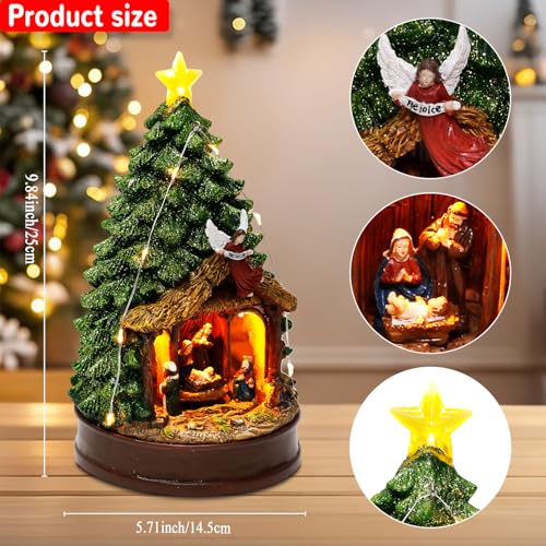 Nativity Scene Figurines with LED Lights & Music - Christmas Tree & Rotating Display - Variation: Christmas Tree Nativity House