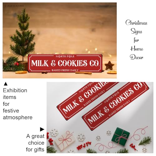 North Pole Christmas Metal Sign 16x4 Vintage Baked Cookies & Milk Plaque - SCAZOMV