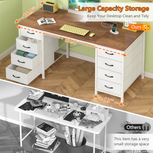 50-Inch Computer Desk with 8 Drawers and Integrated Power Outlets