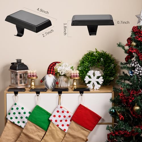 4-Pack Weighted Metal Christmas Stocking Holders for Mantel - Black