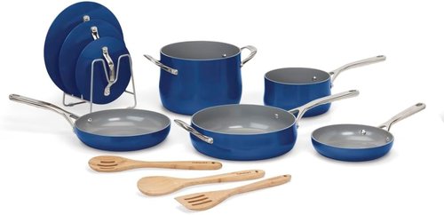 Cuisinart Nonstick Ceramic Cookware Set - 12-Piece Pots & Pans for Even Heat Cooking | Sapphire Color