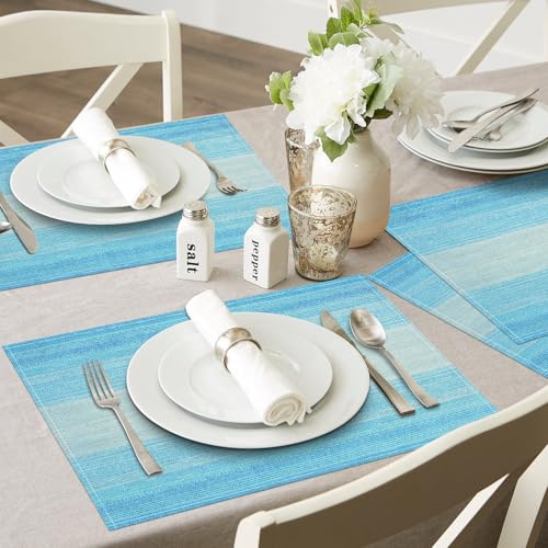 Washable Linen Placemats Set of 4 - 12" x 18" Blue Farmhouse Table Mats